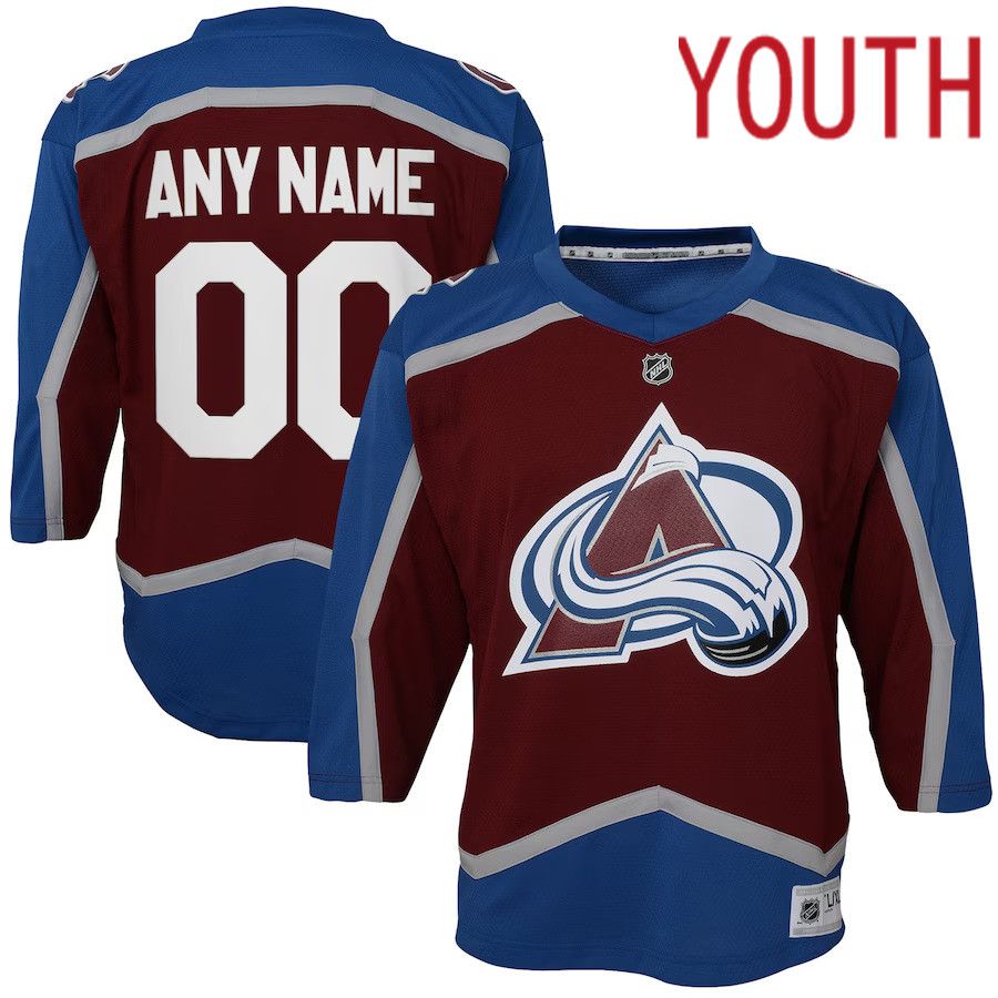 Youth Colorado Avalanche Burgundy Home Custom Replica NHL Jersey->youth nhl jersey->Youth Jersey